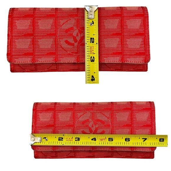 Authentic CHANEL Red Travel Line Leather & Canvas Long Wallet - Picture 14 of 16